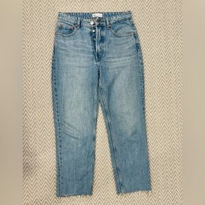 Zara Sky Blue Cropped Jeans Buttonfly raw hem size 6 high waisted